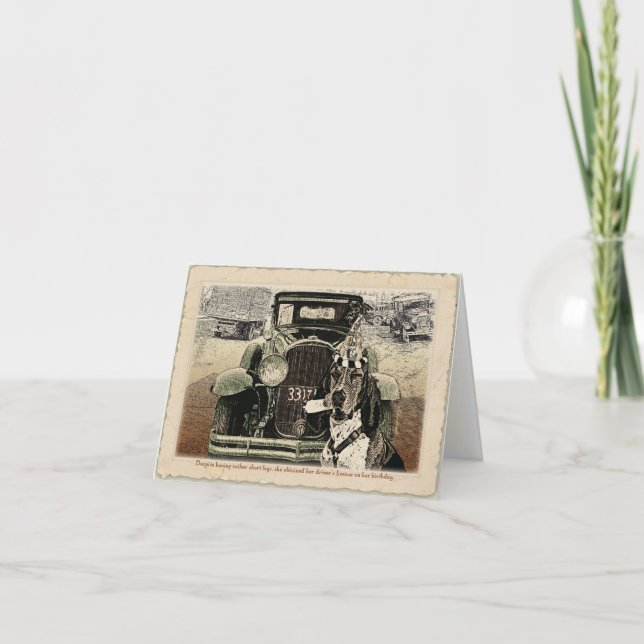 Driving Basset birthday card (Front)