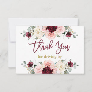 Driving by fall burgundy and pink floral thank you note card