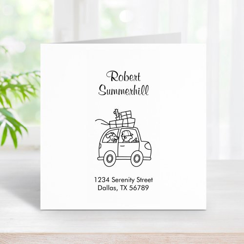 Driving Car with Boxes Address Rubber Stamp