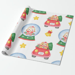 Driving Cat and Snow globe Christmas Wrapping Paper