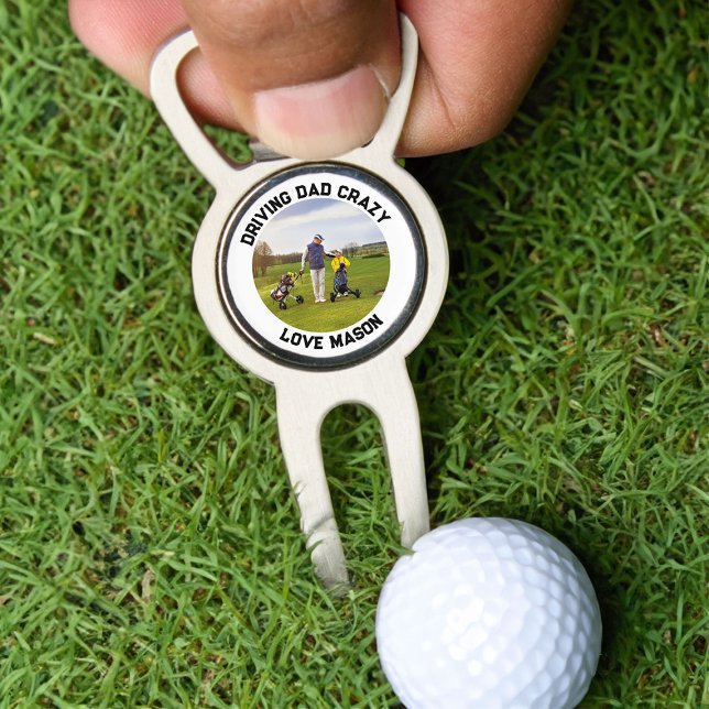 Driving Dad Crazy Photo From Kid's Name Divot Tool (Personalized photo divot tool for golf dad with funny play on words .. Driving Dad Crazy)