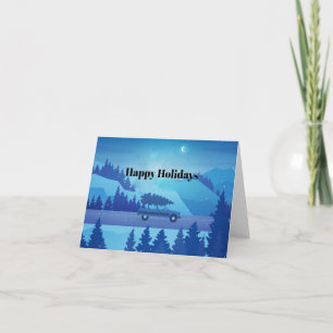 Driving down the road with a christmas tree note card