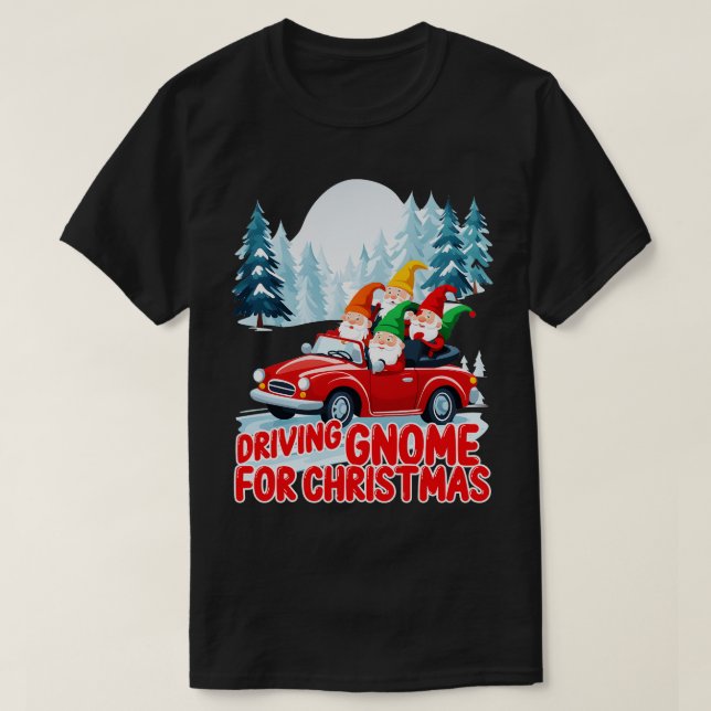 Driving Gnome For Christmas T-Shirt (Design Front)
