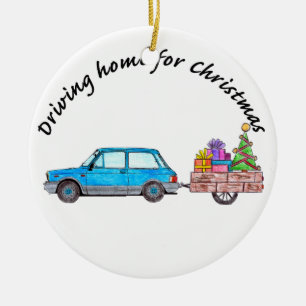 "Driving home for Christmas car with gifts Ceramic Ornament