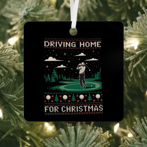 Driving Home For Christmas Golf Funny Ugly Xmas  Metal Ornament