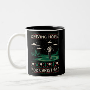 Driving Home For Christmas Golf Funny Ugly Xmas Two-Tone Coffee Mug