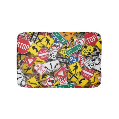 Driving Instructor Fun Road Sign Collage Bath Mat