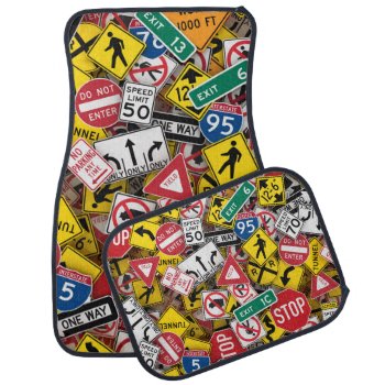Driving Instructor Fun Road Sign Collage Car Floor Mat by casi_reisi at Zazzle