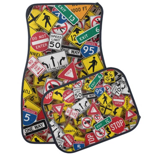Driving Instructor Fun Road Sign Collage Car Floor Mat