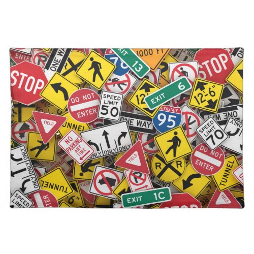 Driving Instructor Fun Road Sign Collage Cloth Placemat