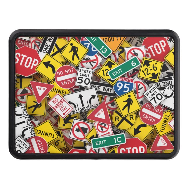 Driving Instructor Fun Road Sign Collage Hitch Cover (Front)