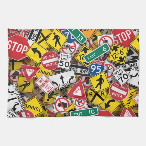 Driving Instructor Fun Road Sign Collage Kitchen Towel