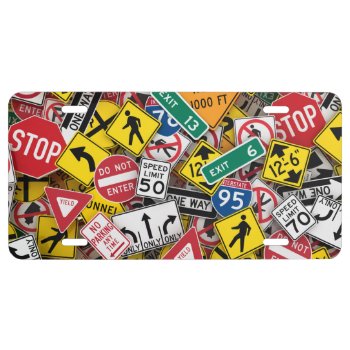 Driving Instructor Fun Road Sign Collage License Plate by casi_reisi at Zazzle