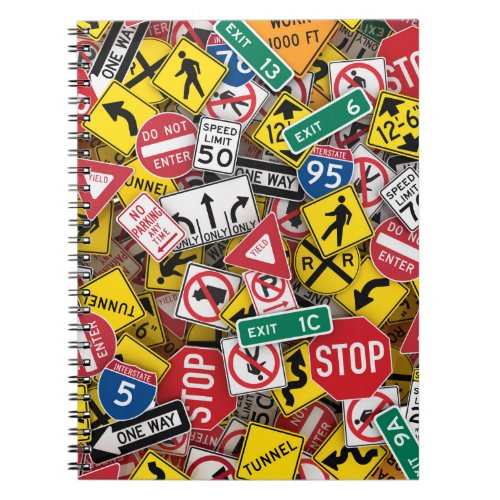 Driving Instructor Fun Road Sign Collage Notebook