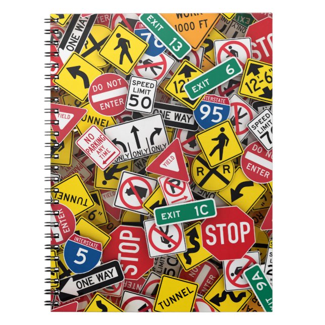 Driving Instructor Fun Road Sign Collage Notebook (Front)