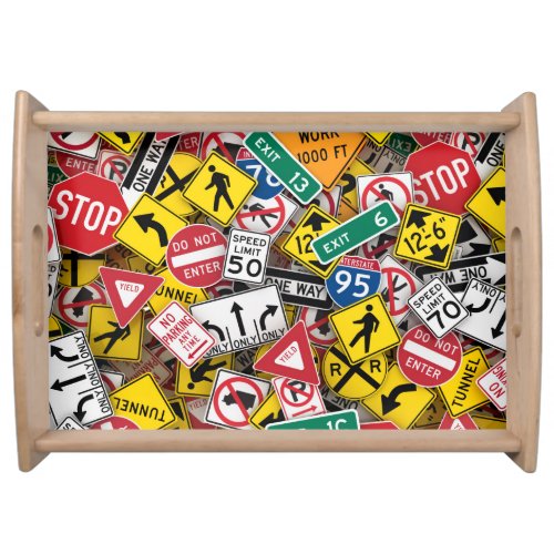 Driving Instructor Fun Road Sign Collage Serving Tray