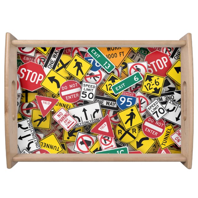 Driving Instructor Fun Road Sign Collage Serving Tray (Front)