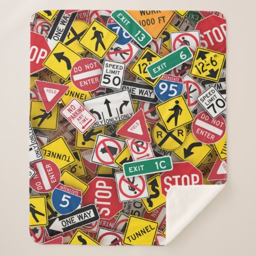Driving Instructor Fun Road Sign Collage Sherpa Blanket