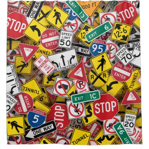 Driving Instructor Fun Road Sign Collage Shower Curtain