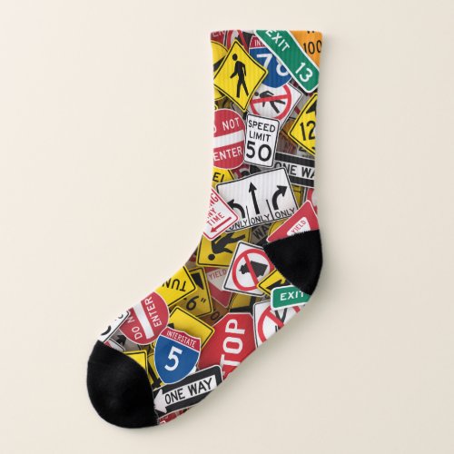 Driving Instructor Fun Road Sign Collage Socks