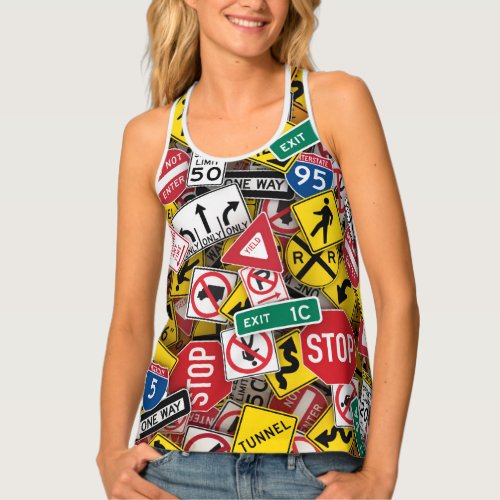 Driving Instructor Fun Road Sign Collage Tank Top