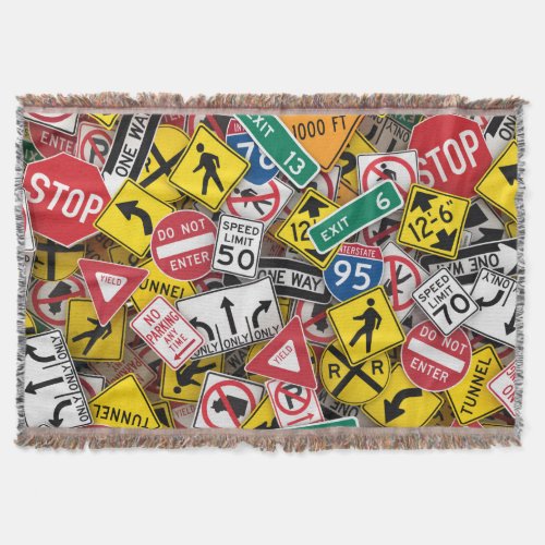 Driving Instructor Fun Road Sign Collage Throw Blanket