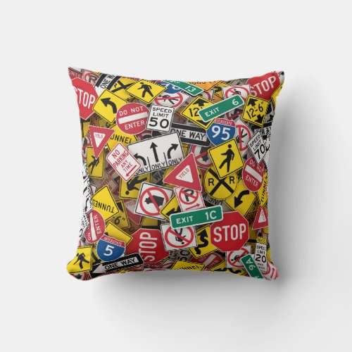 Driving Instructor Fun Road Sign Collage Throw Pillow