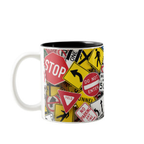 Driving Instructor Fun Road Sign Collage Two-Tone Coffee Mug