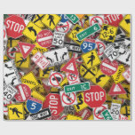 Driving Instructor Fun Road Sign Collage Wrapping Paper