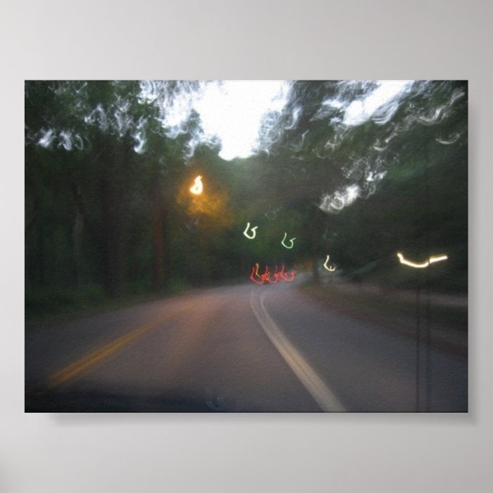 Driving into sunset posters