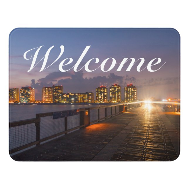 Driving On Navarre Beach Pier Welcome Door Sign (Contemporary Front)