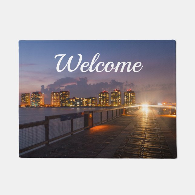 Driving On Navarre Beach Pier Welcome Doormat (Front)