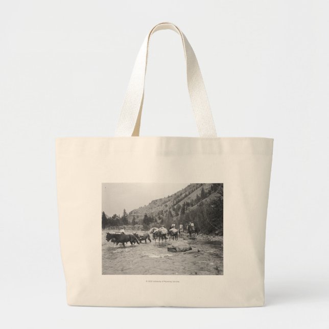 Driving pack mules across a river large tote bag (Front)