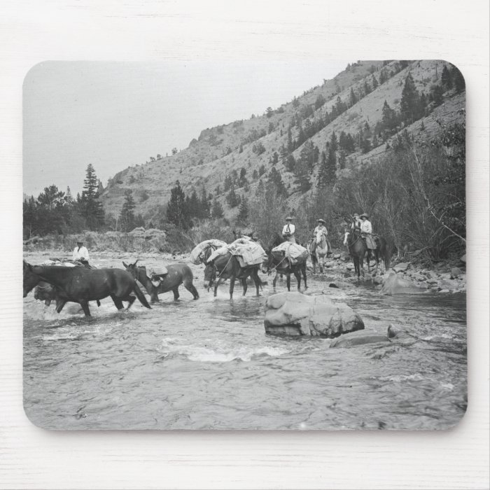 Driving pack mules across a river mousepads