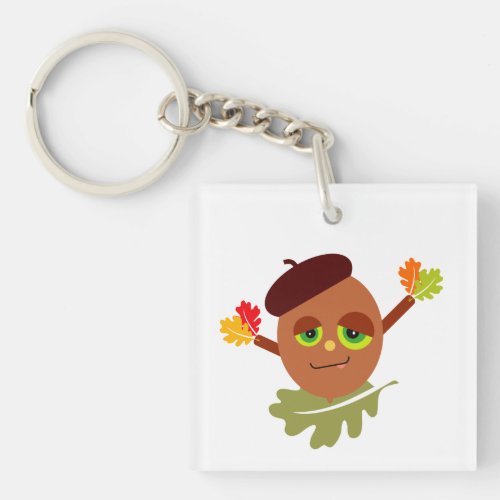 Driving People Nuts Fall Acorn Cartoon Keychain