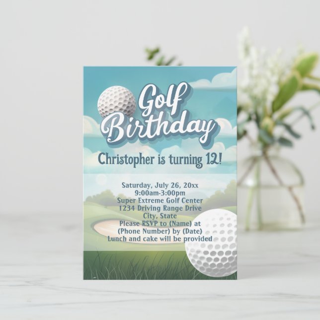 Driving Range Golf Birthday Party Invitation (Standing Front)