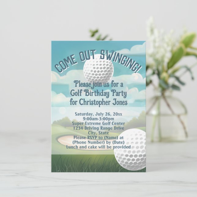 Driving Range Golf Special Event or Birthday Party Invitation (Standing Front)