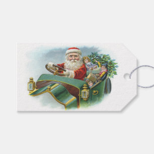 Driving Santa Vintage Christmas Gift Tag