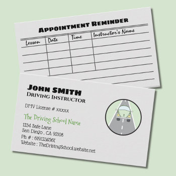 Driving School Appointment Reminder Business Cards by ArianeC at Zazzle