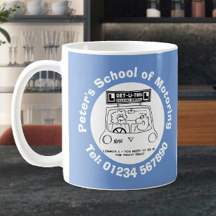 Driving School Cartoon. Driving Instructor Coffee Mug