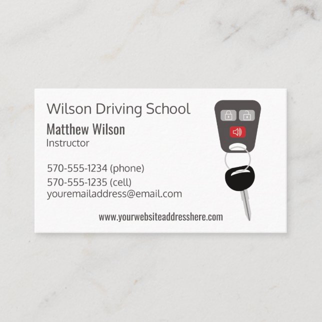 Driving School Instructor Car Keys Business Card (Front)