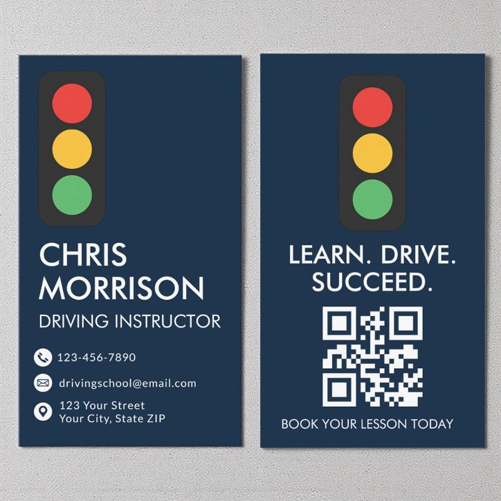 Driving School Instructor Minimalist Navy Blue Business Card