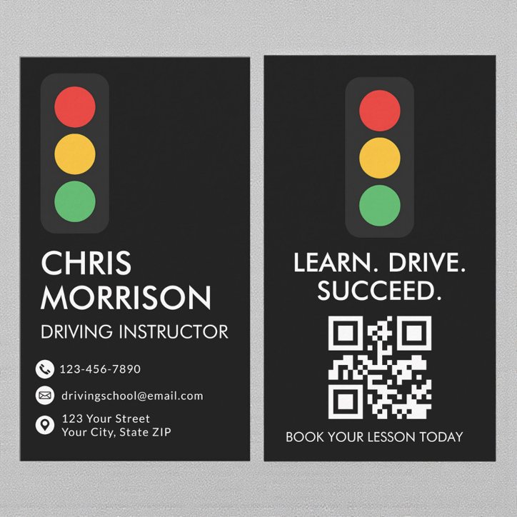 Driving School Instructor Modern Black Business Card