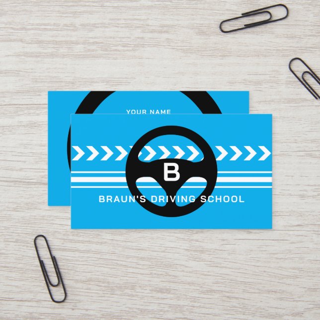 Driving school logo business card template (Front/Back In Situ)