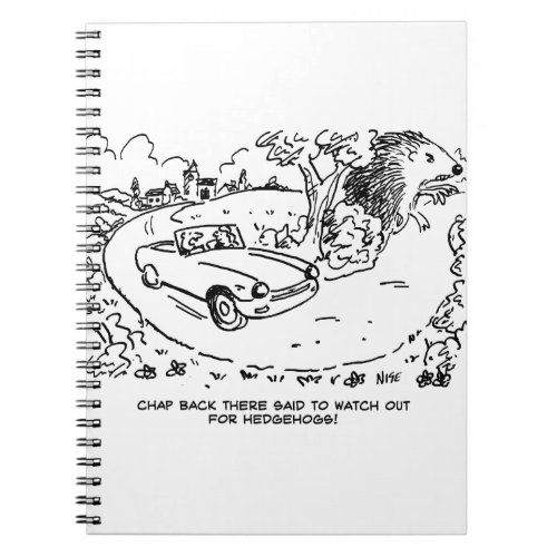 Driving Sports Car in Countryside with Hedgehog Notebook