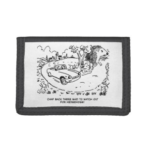 Driving Sports Car in Countryside with Hedgehog Trifold Wallet