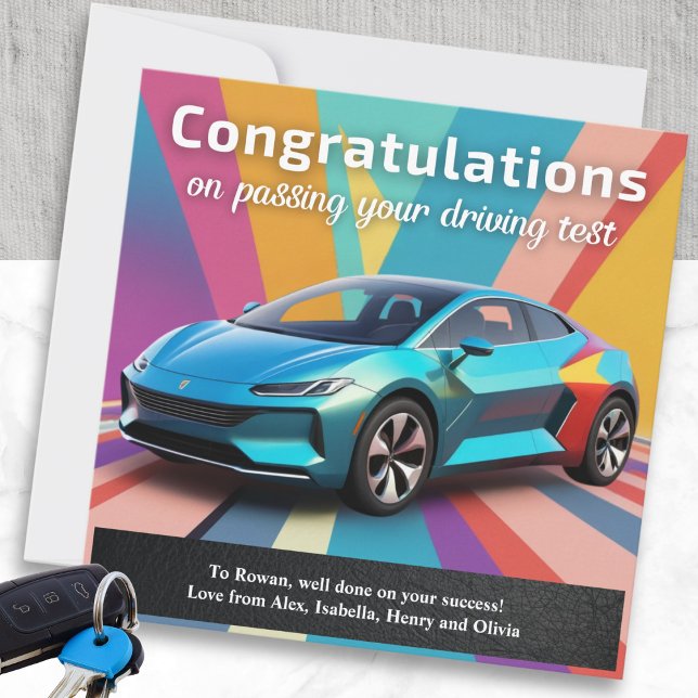 Driving Test Pass Colorful Modern Congratulations Card (A colourful congratulations card for someone who has passed their driving test)