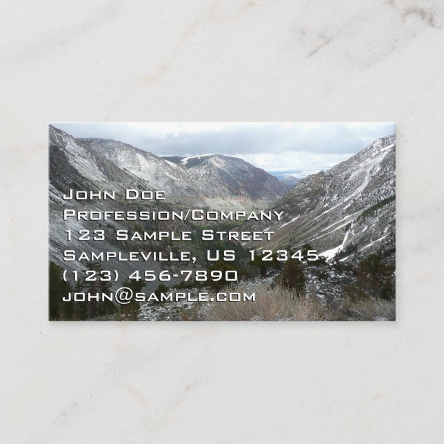 Driving Through the Snowy Sierra Nevada Mountains Business Card (Front)