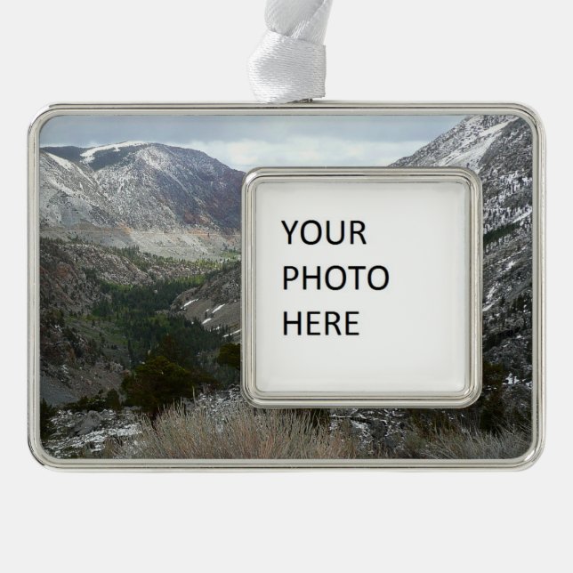 Driving Through the Snowy Sierra Nevada Mountains Christmas Ornament (Front)