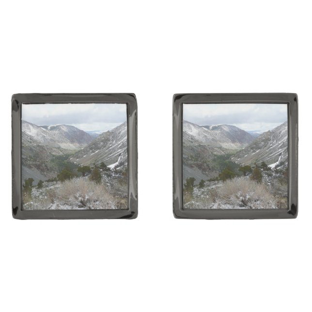 Driving Through the Snowy Sierra Nevada Mountains Gunmetal Finish Cufflinks (Front)